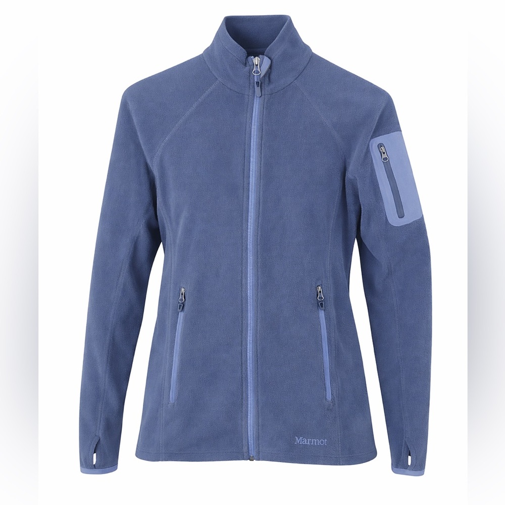 Marmot Women’s Polartec Fleece Jacket Blue Full Zip Thumbholes Size S